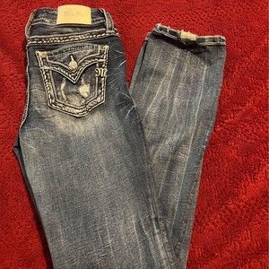 Miss Me Curvy Straight distressed denim jeans pants womens sz 25 stretch